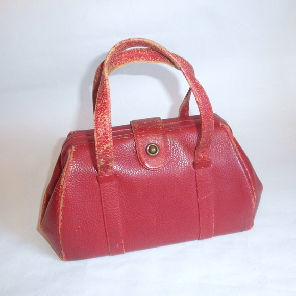 JANA Red Distressed Leather Top Handle Bag Handbag - Picture 1 of 7